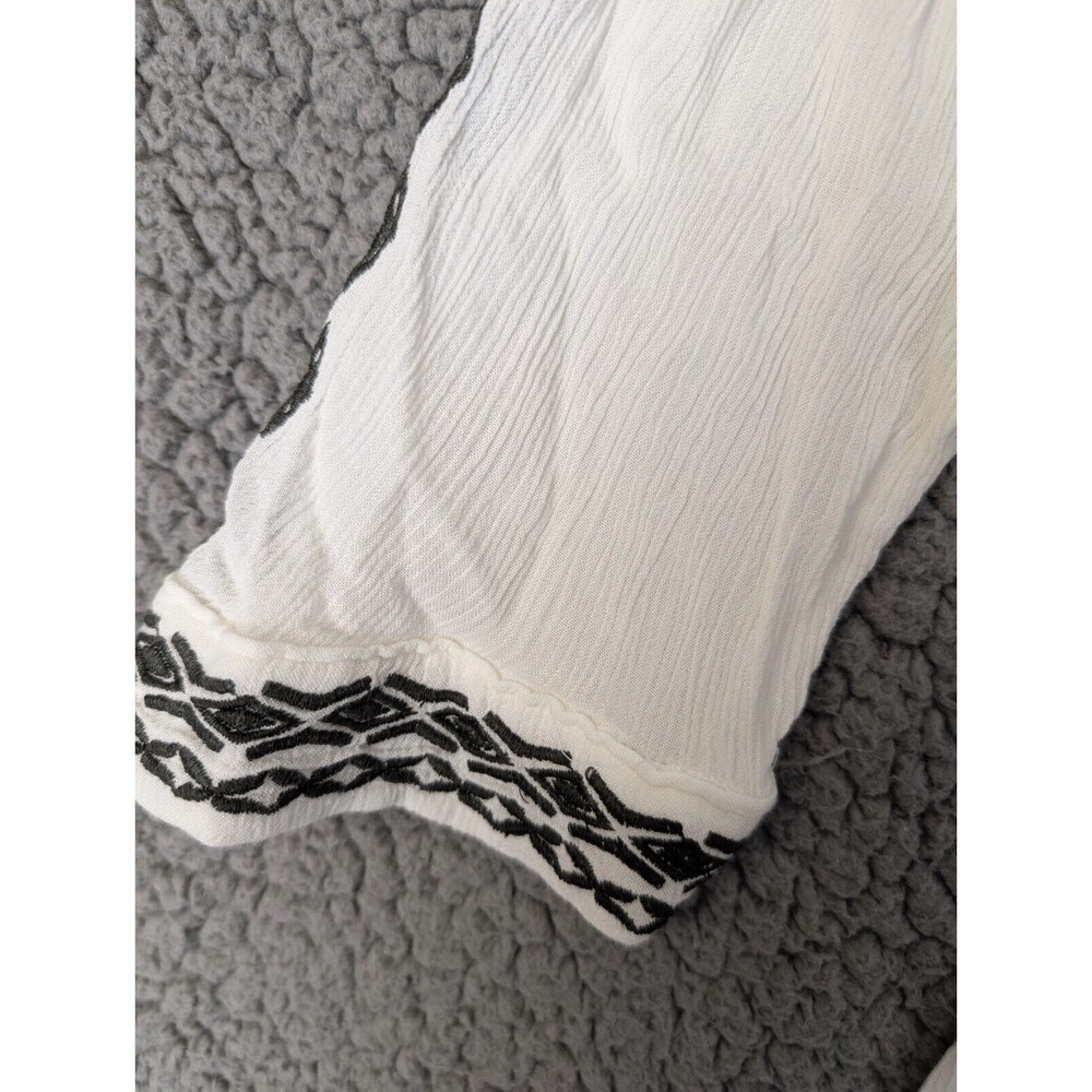 Garnet Hill Womens Size Large Blouse White Geometric 3/4 Sleeve Embroidered - Picture 4 of 8